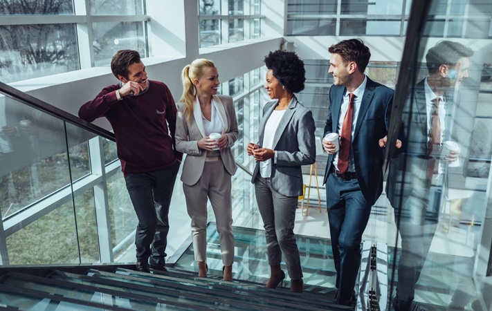 corporate team on stairs